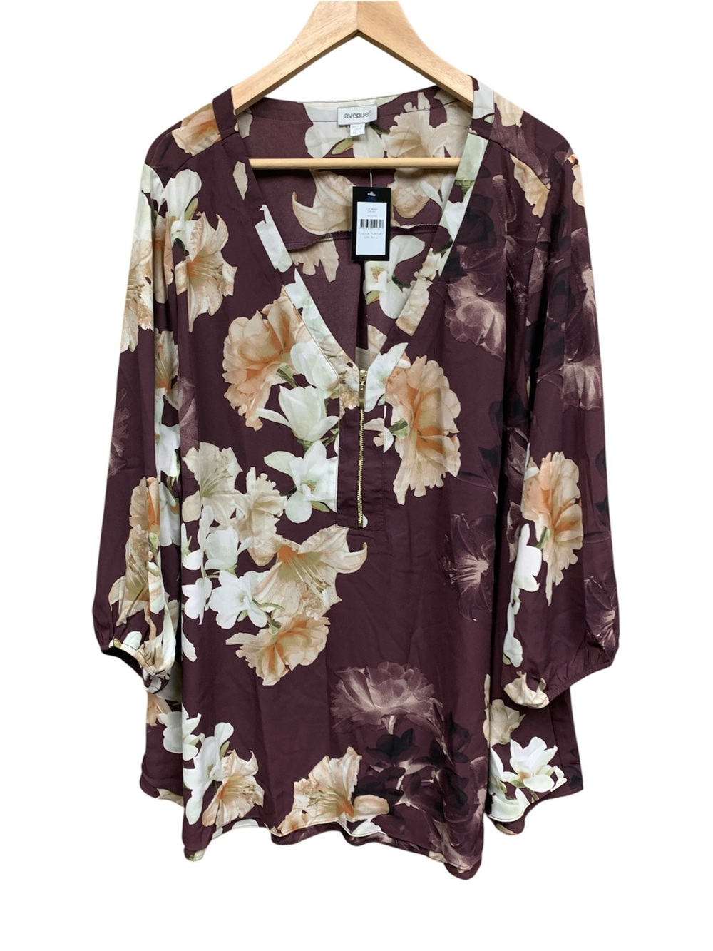Avenue Plum Floral V-Neck Blouse with Zipper 30/32